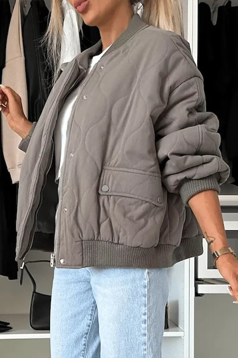 Einfarbige Jacke Mit Knöpfen Und Taschen Für Damen