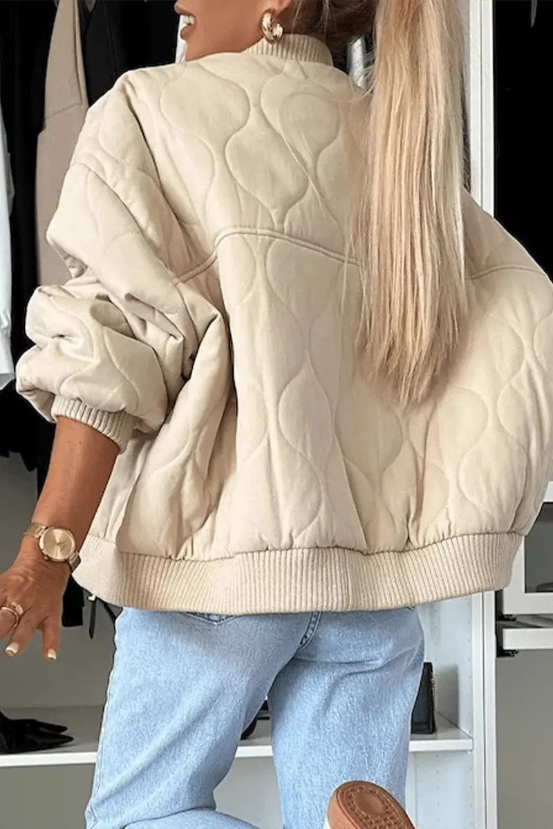 Einfarbige Jacke Mit Knöpfen Und Taschen Für Damen