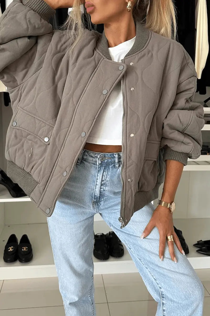 Einfarbige Jacke Mit Knöpfen Und Taschen Für Damen