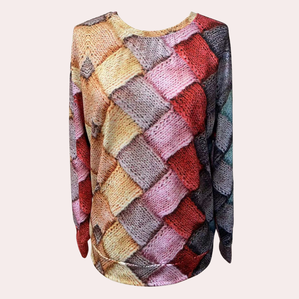Bunter Strickpullover mit Gewebtem Muster Winter Damen