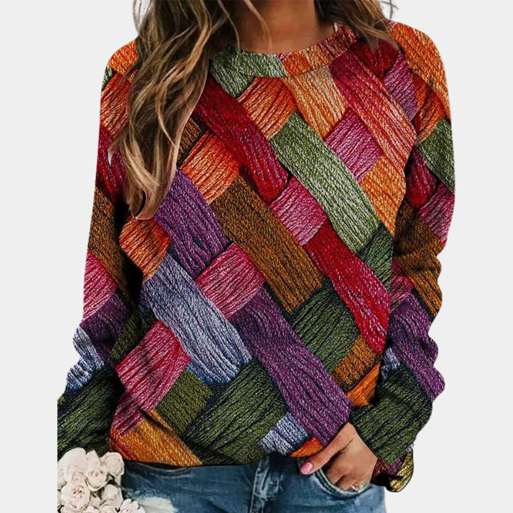 Bunter Strickpullover mit Gewebtem Muster Winter Damen