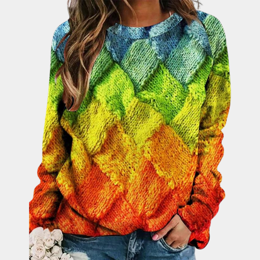 Bunter Strickpullover mit Gewebtem Muster Winter Damen