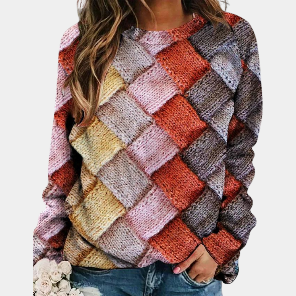 Bunter Strickpullover mit Gewebtem Muster Winter Damen