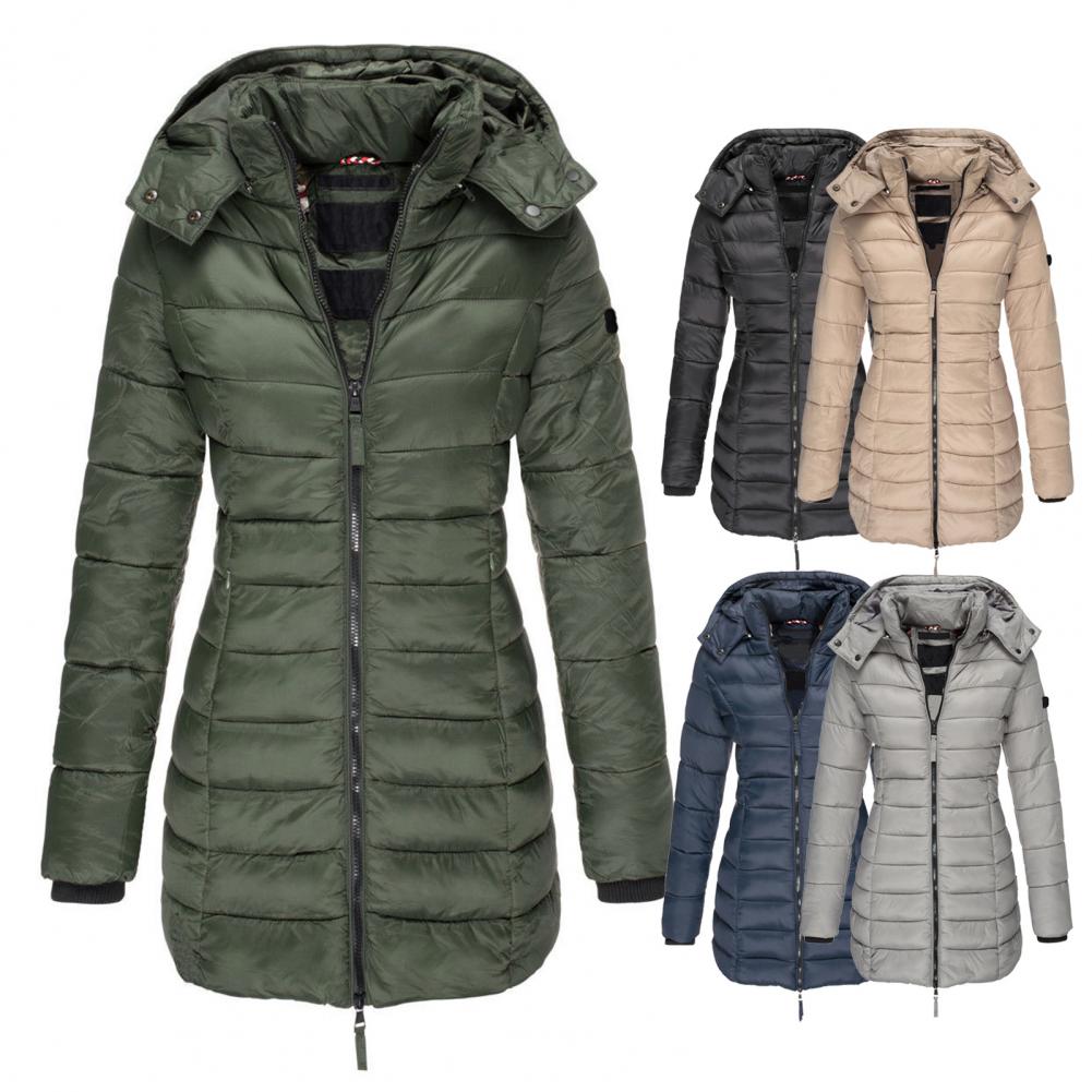 Lange Steppjacke mit Reißverschluss für Winter Damen