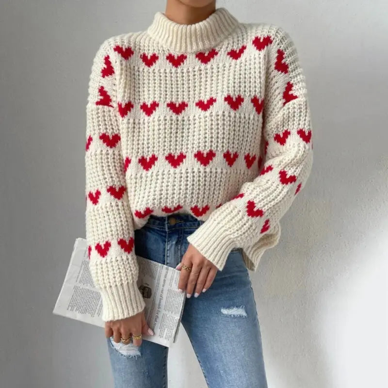Verspielter Strickpullover mit Herzmuster Für Damen
