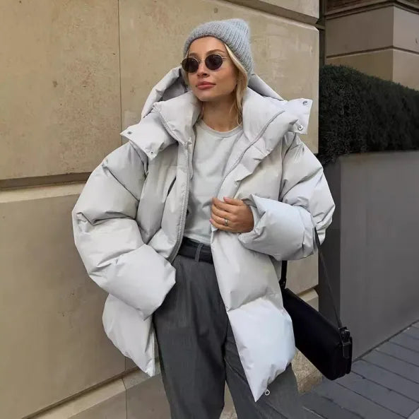 Übergroße Kapuzenpufferjacke für Damen