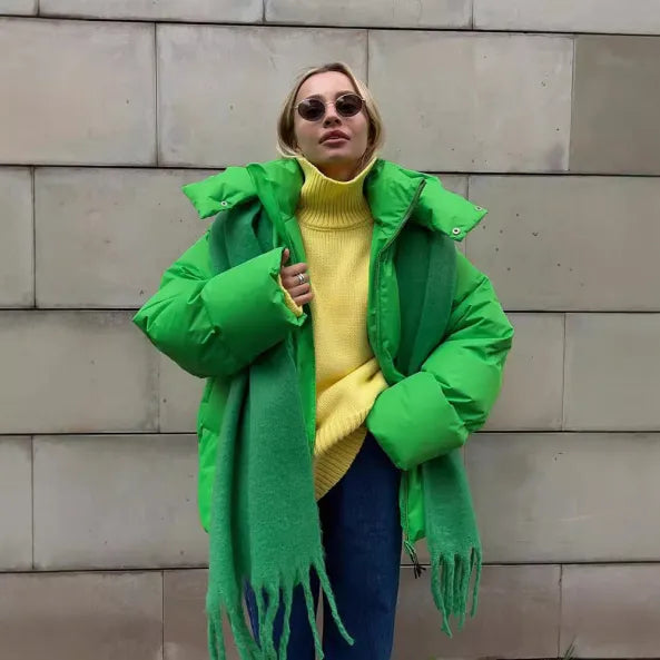 Übergroße Kapuzenpufferjacke für Damen