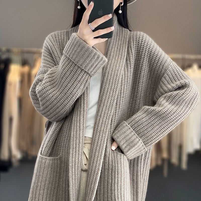 Bequeme Lange Strickjacke Mit Taschen Für Winter Damen