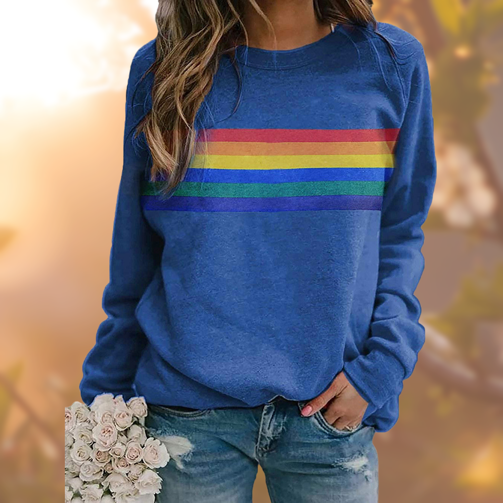 Lässiger Sweatshirt Mit Regenbogen-Streifen Für Damen
