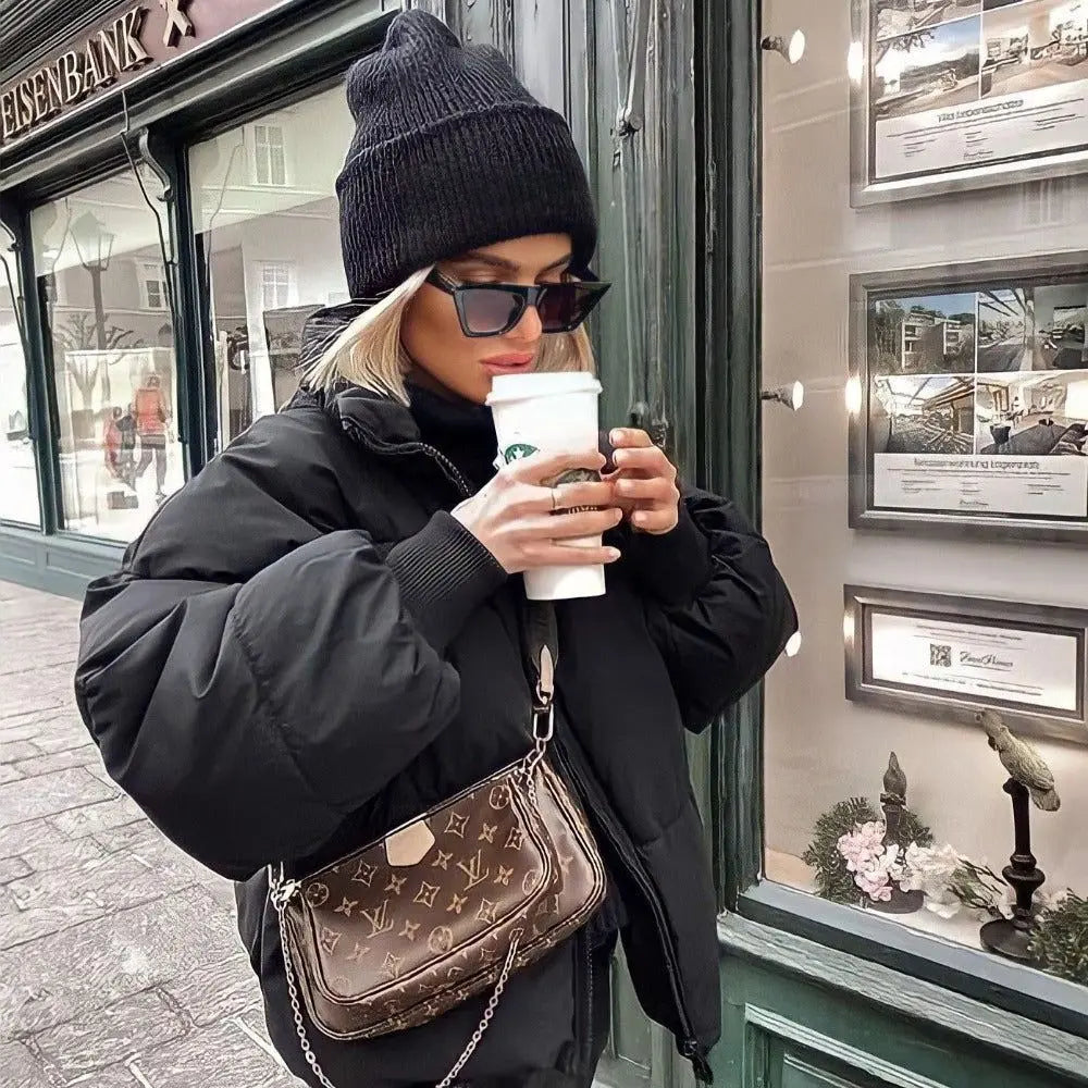Steppjacke mit Kragen, Reißverschluss und isolierendem Futter für Damen