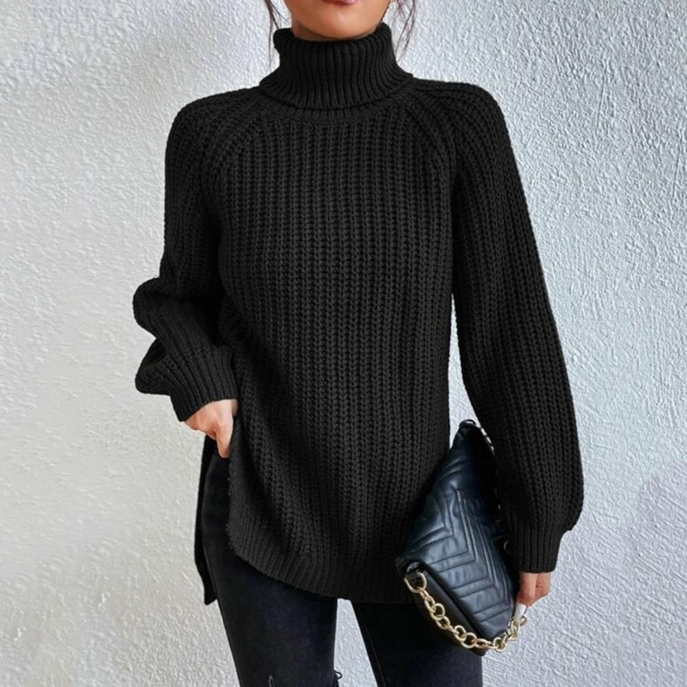 Grobstrickpullover Mit Hohem Kragen Für Damen