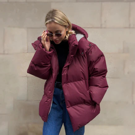 Übergroße Kapuzenpufferjacke für Damen