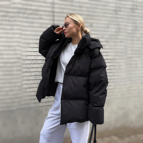 Übergroße Kapuzenpufferjacke für Damen