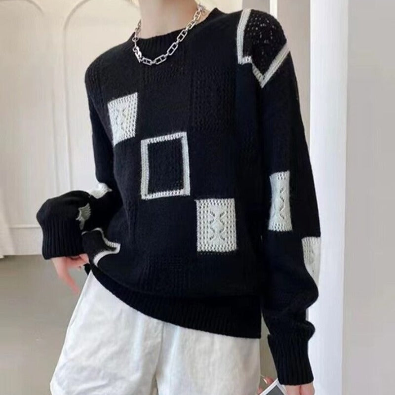 Moderner Strickpullover mit Blockmuster Winter Damen