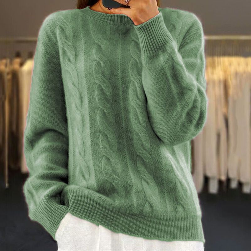Strickpullover Mit Zopfstrick Und Lockerem Schnitt Für Damen