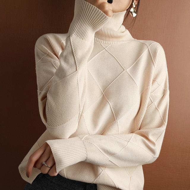Strukturierter Strickpullover Mit Stehkragen Für Damen