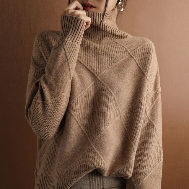 Strukturierter Strickpullover Mit Stehkragen Für Damen