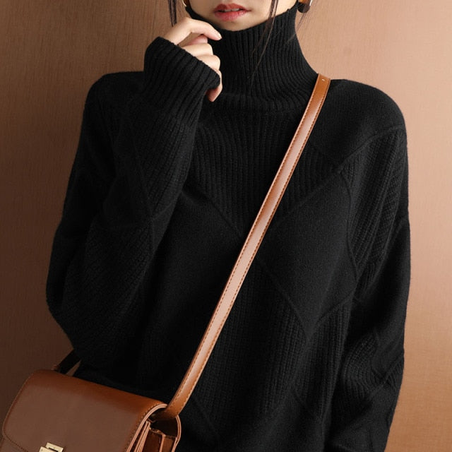 Strukturierter Strickpullover Mit Stehkragen Für Damen