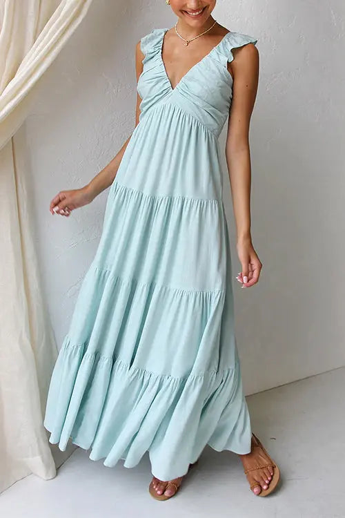 Damen Ärmelloses Maxikleid Mit Tiefem V-Ausschnitt Design