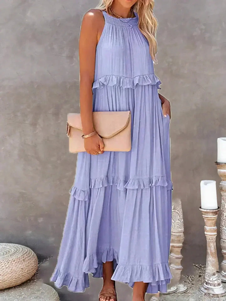 Damen Ärmelloses Maxikleid Mit Rüschen Saum