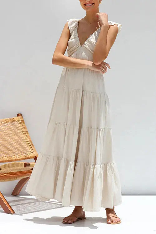 Damen Ärmelloses Maxikleid Mit Tiefem V-Ausschnitt Design