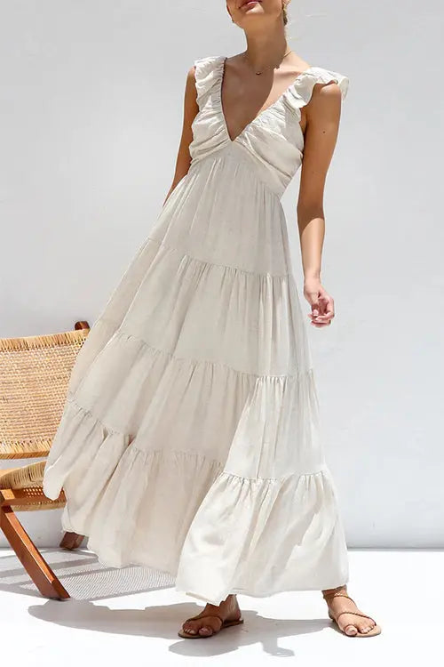 Damen Ärmelloses Maxikleid Mit Tiefem V-Ausschnitt Design