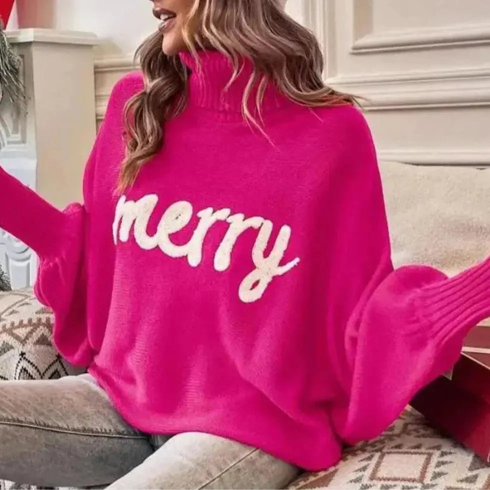 Weihnachtspullover mit Merry Schriftzug Perfekt für Winter Damen