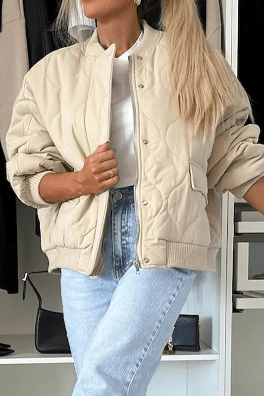 Einfarbige Jacke Mit Knöpfen Und Taschen Für Damen