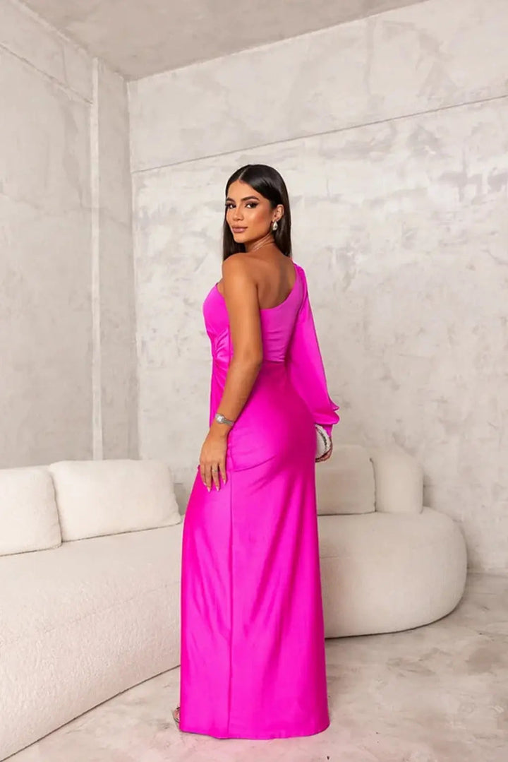 Ein Schulter Langarm Schmal Geschnittenes Maxikleid Für Damen