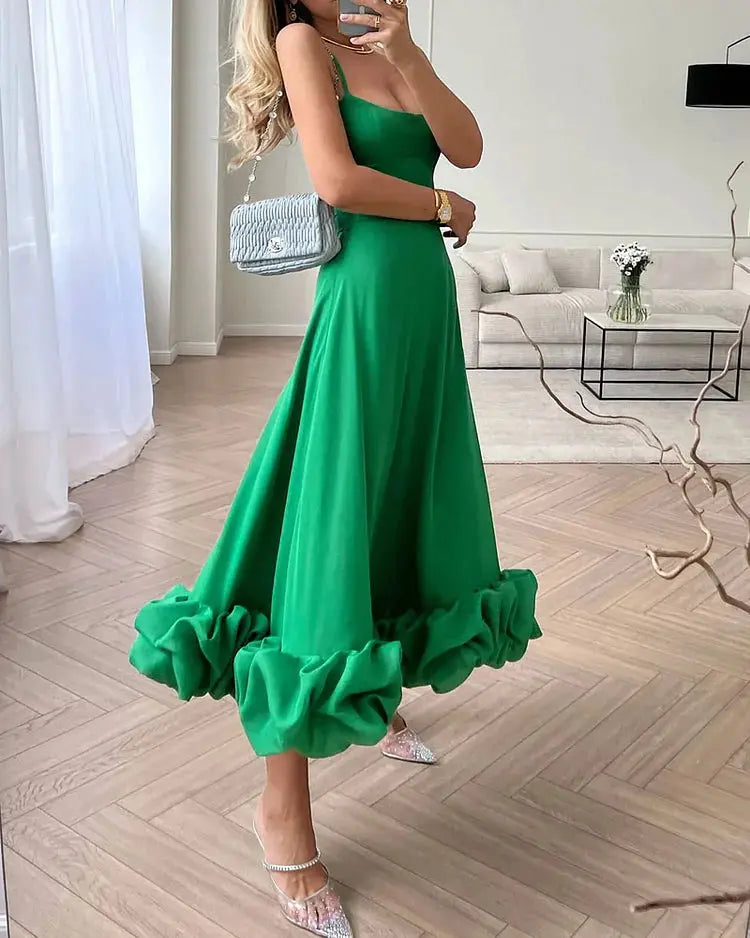 Damen Midikleid mit Verspieltem Rüschen Saum Design