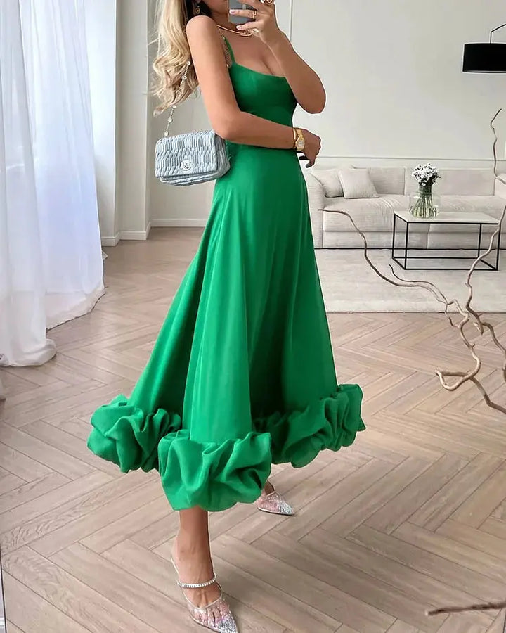 Damen Midikleid mit Verspieltem Rüschen Saum Design