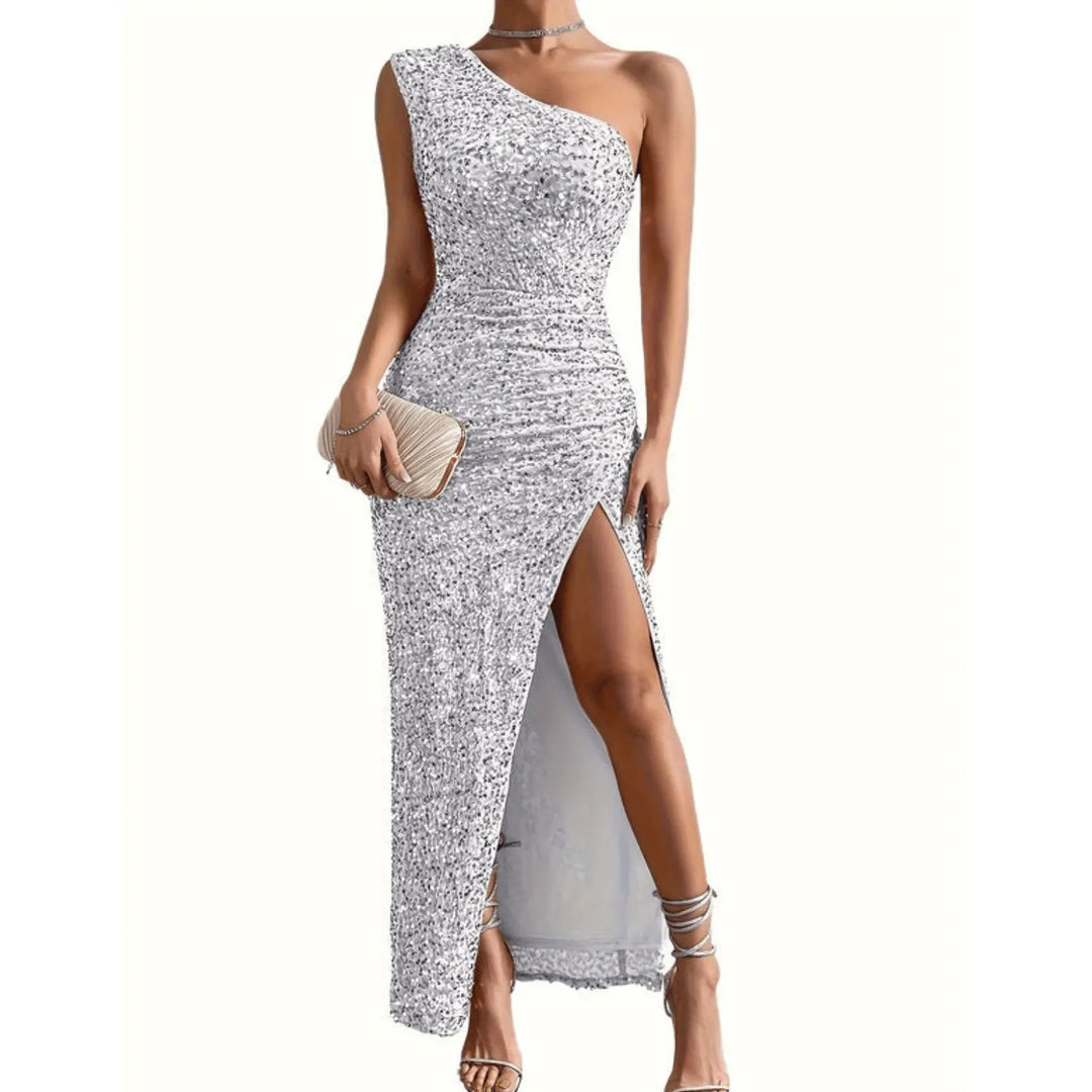 Schmal Geschnittenes Ein Schulter Pailletten Maxikleid Für Damen