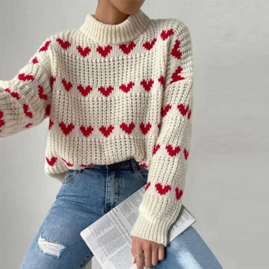 Verspielter Strickpullover mit Herzmuster Für Damen