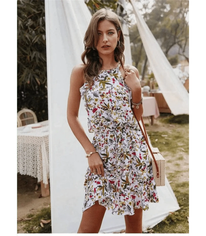 Damen Ärmelloses Minikleid Mit Blumenmuster Design