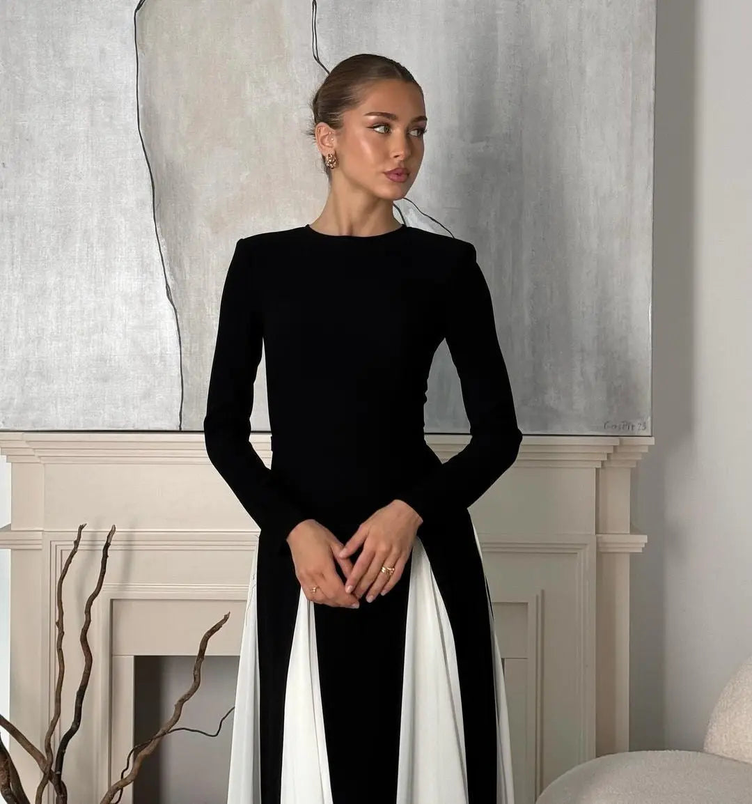Crewneck-Kleid Mit Slim-Fit-Schnitt Und Spliced-Details Für Frauen