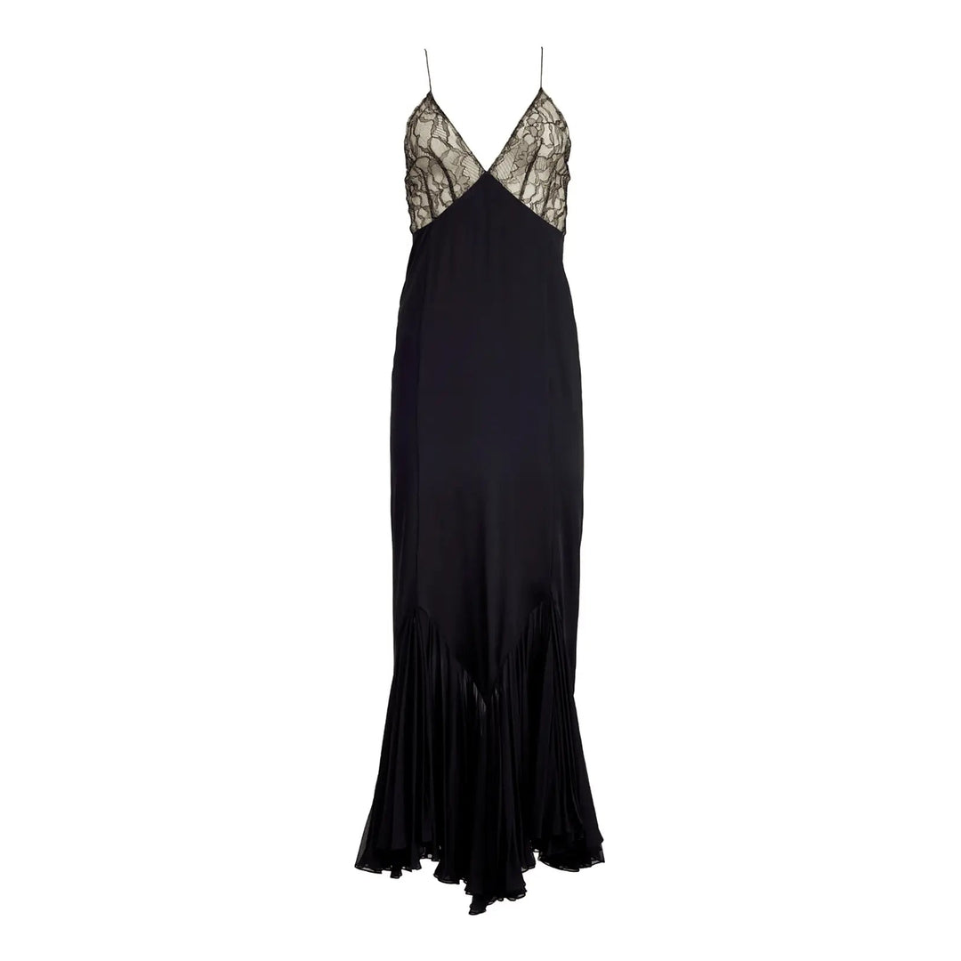 Maxikleid mit Tiefem Ausschnitt und Transparentem Spitzen Detail Für Damen
