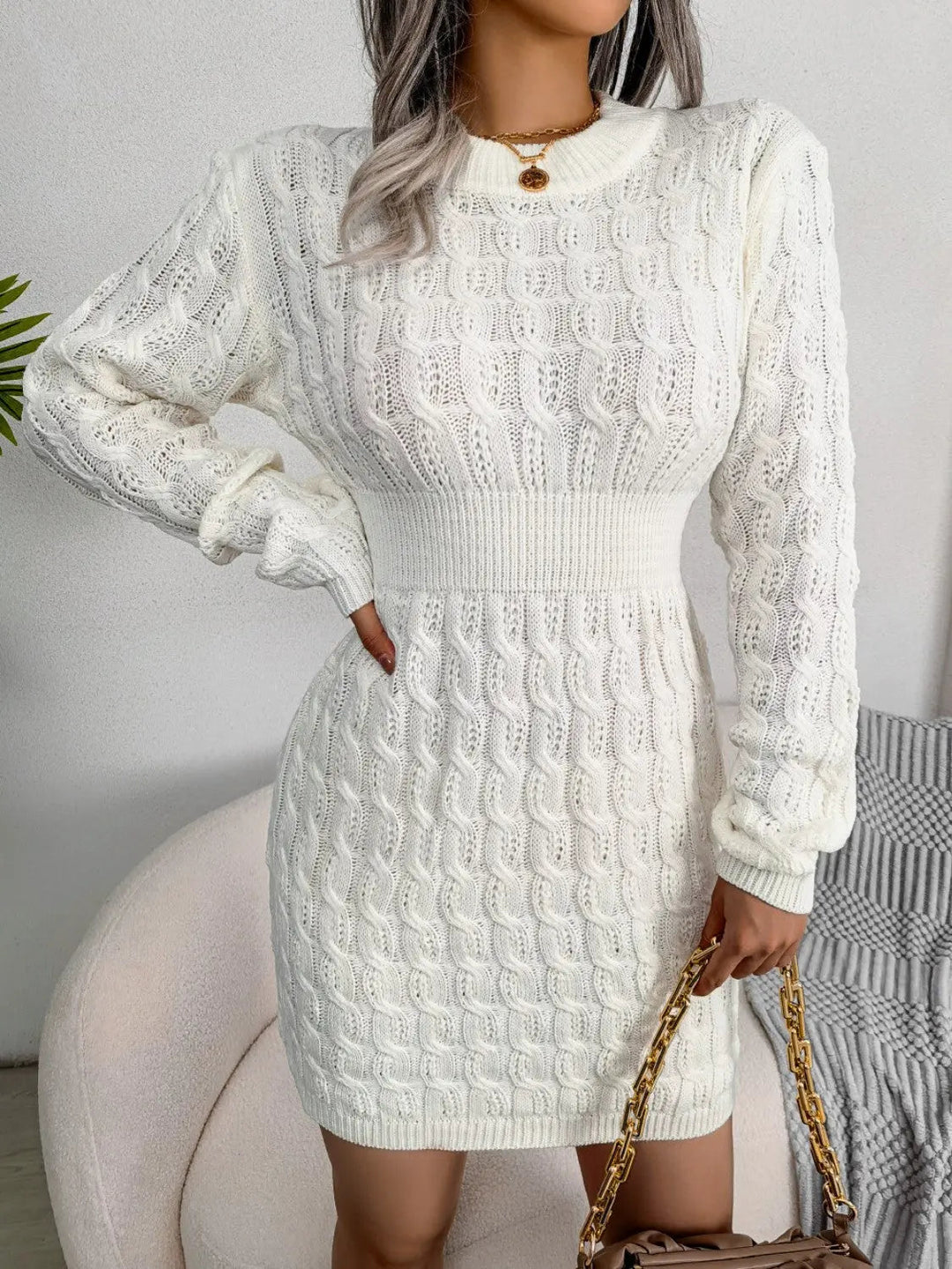 Minikleid mit Langen Ärmeln und Figurbetonter Taille Für Damen