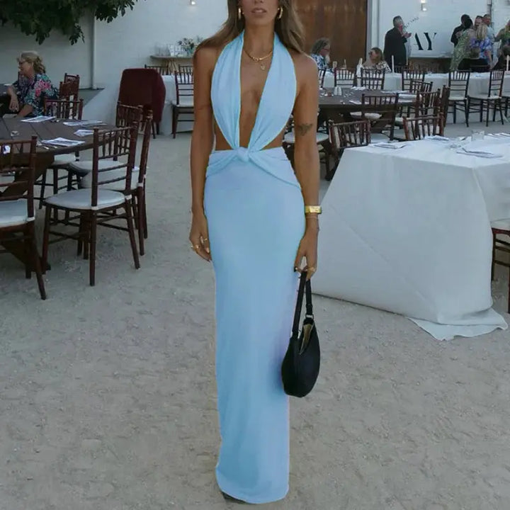 Damen Maxikleid Mit Tiefem Ausschnitt Und Seitlichen Cutouts