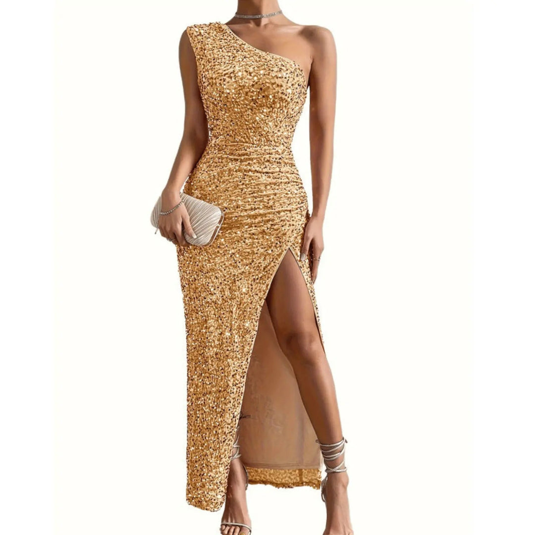 Schmal Geschnittenes Ein Schulter Pailletten Maxikleid Für Damen
