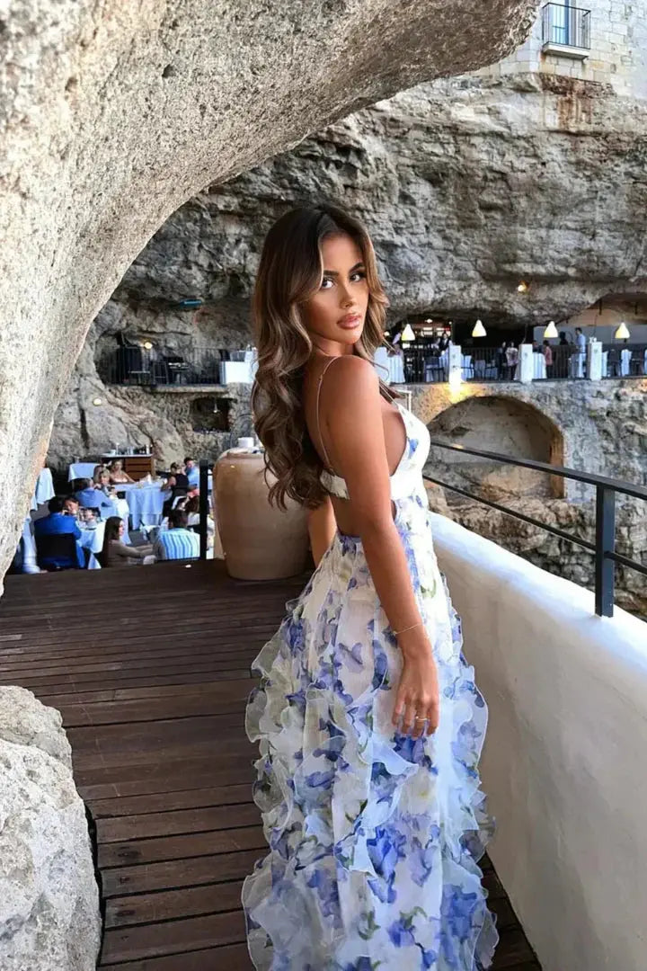 Damen Ärmelloses Blumen Maxi Kleid mit Sanftem Fluss