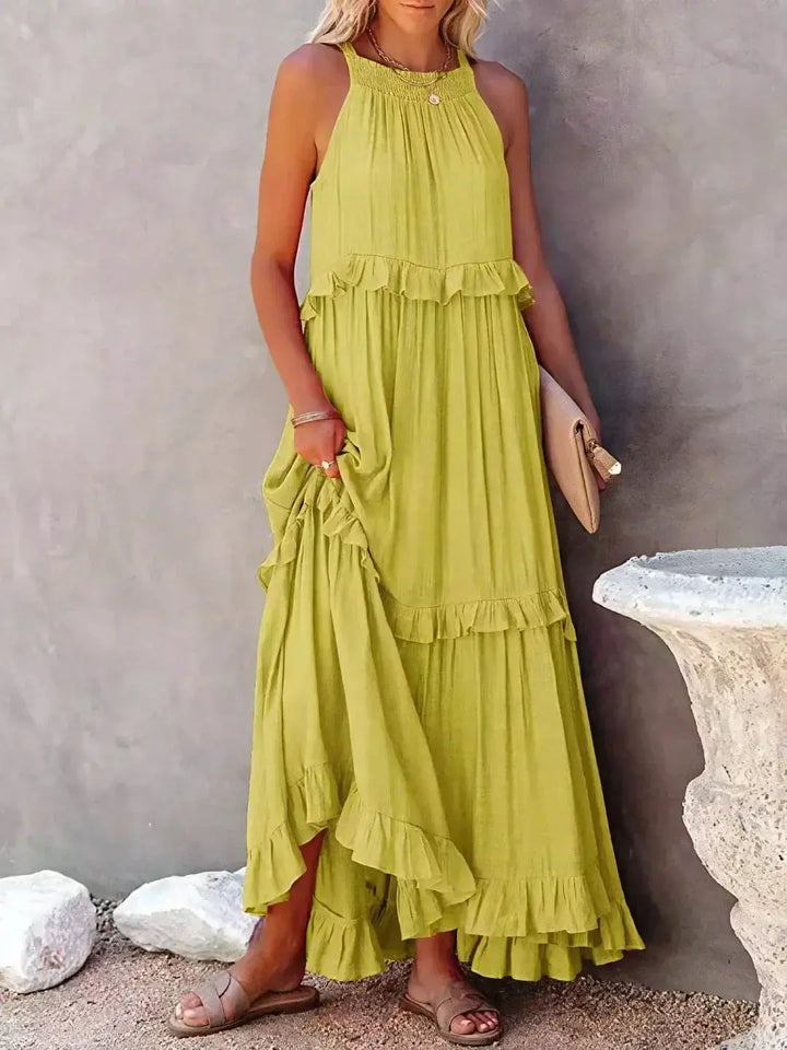 Damen Ärmelloses Maxikleid Mit Rüschen Saum