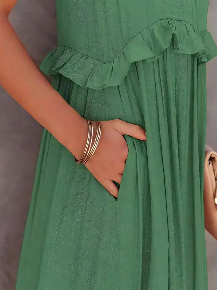 Damen Ärmelloses Maxikleid Mit Rüschen Saum