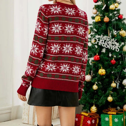 Strickpullover mit Schneeflocken Muster Perfekt für Winter Damen