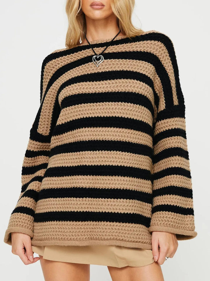 Gestreifter Strickpullover Perfekt Für Gemütliche Winter Damen