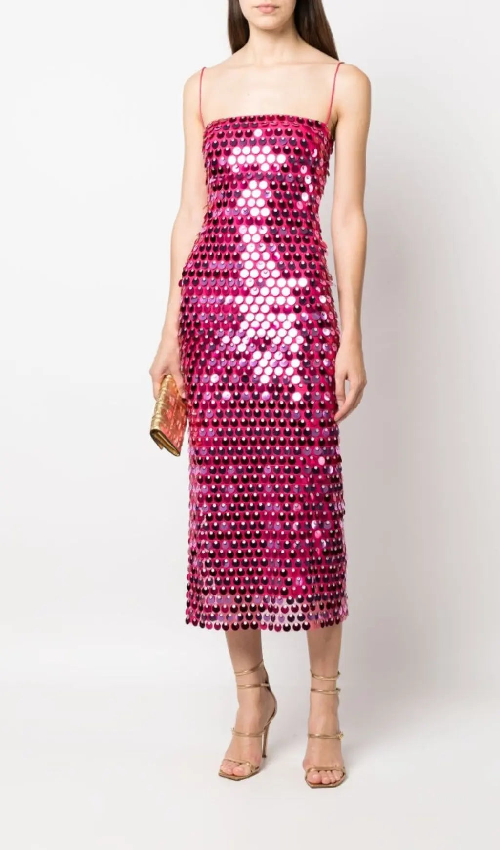 Midikleid mit Spaghettiträgern und Vollständiger Paillettenverzierung Für Damen