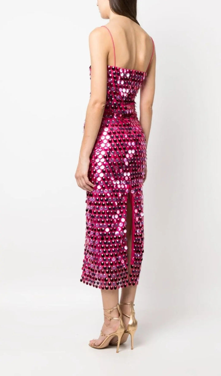 Midikleid mit Spaghettiträgern und Vollständiger Paillettenverzierung Für Damen