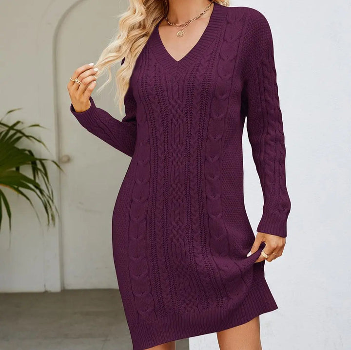 V Ausschnitt Gestricktes Minikleid Mit Langarm Für Damen