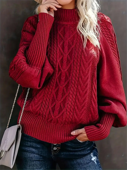 Zopfmuster Winterpullover mit Hohem Kragen Damen