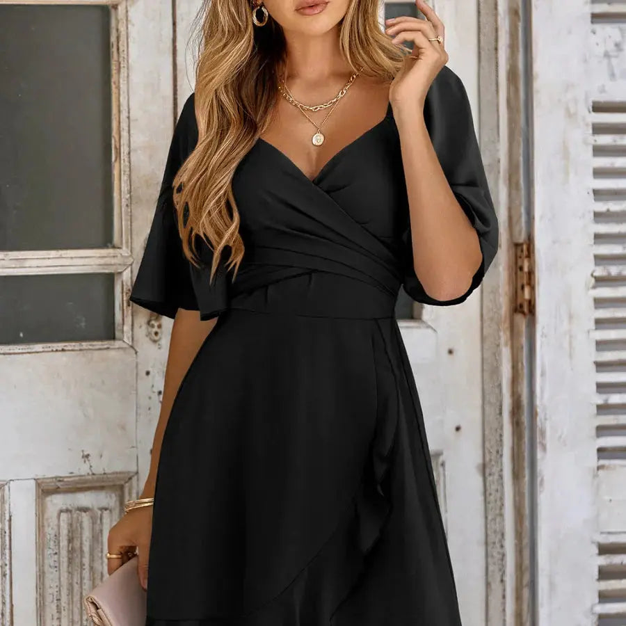 Wickelkleid mit Kurzarm und Ausgestelltem Saum für Damen