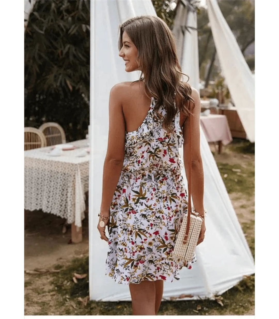Damen Ärmelloses Minikleid Mit Blumenmuster Design